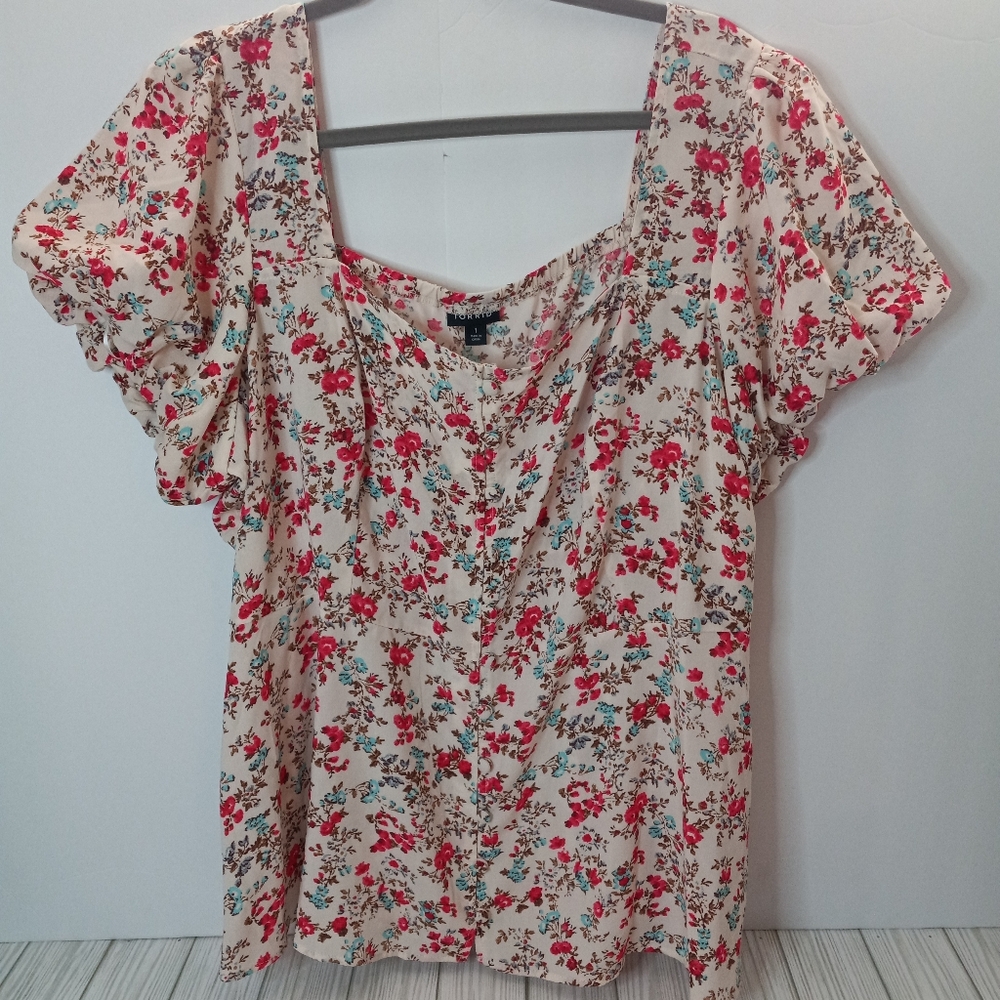 Torrid Peplum Challis Floral Puff Short Sleeve Top